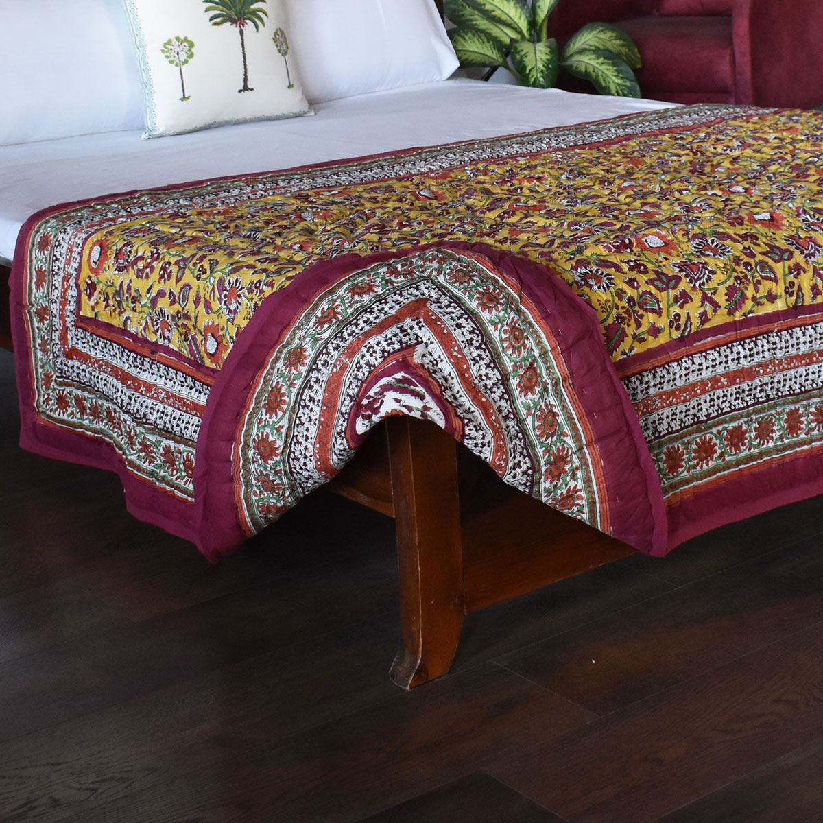 Hand Block Printed Twin Size Quilt Phuljhari Lime 3820