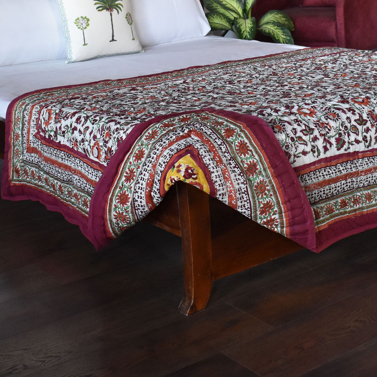 Hand Block Printed Twin Size Quilt Phuljhari Lime 3820