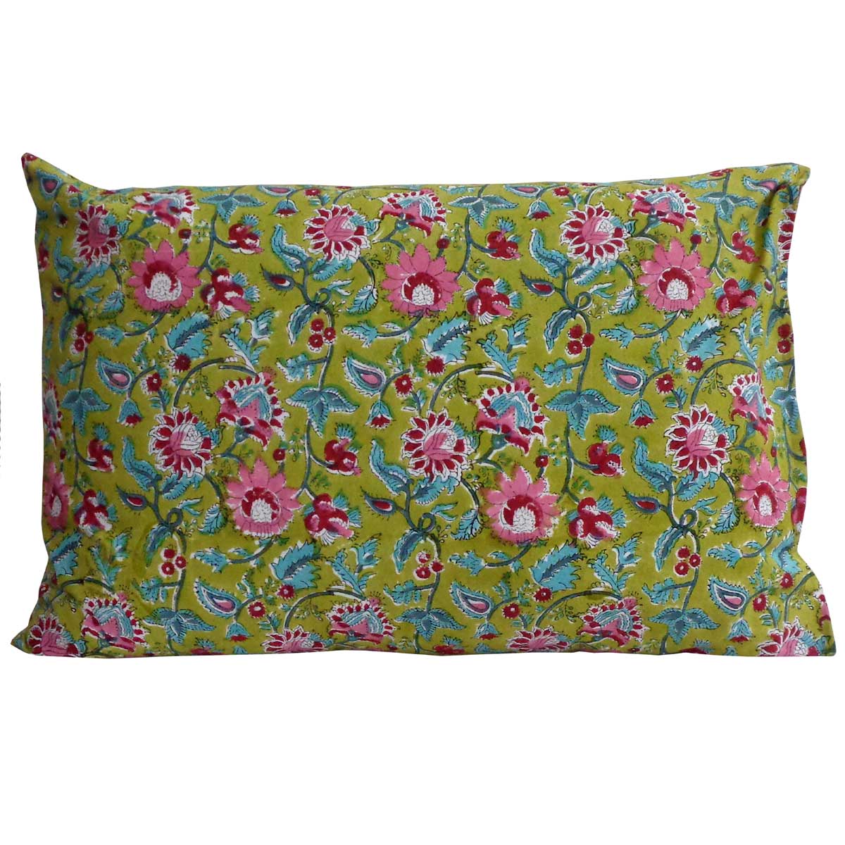 Hand Block Printed Cotton Pillows Cover 50x70 cm Set of 2 Phuljhari Olive Gud 102392