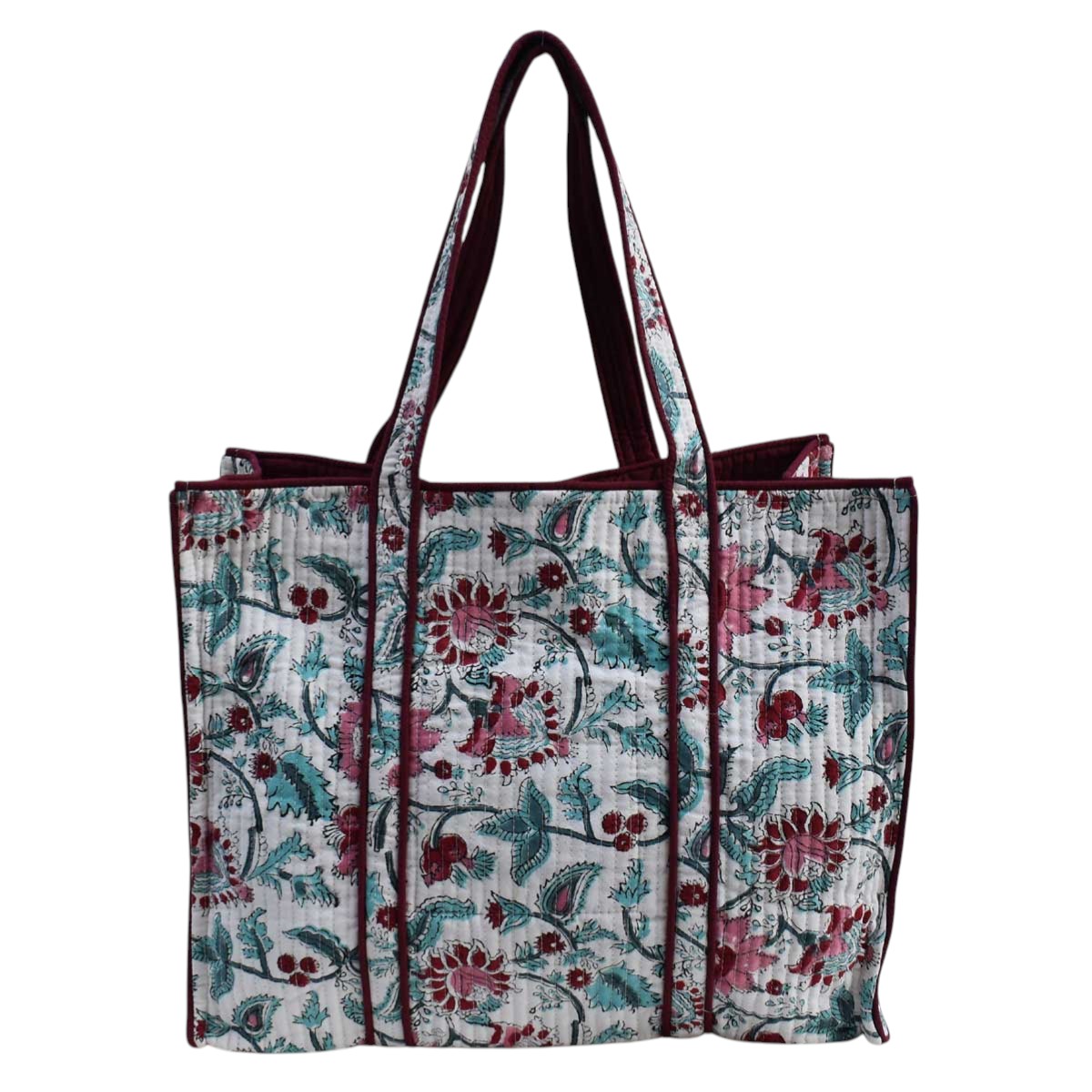Hand Block Printed Cotton Quilted Tote Bag Phuljhari Open 200865