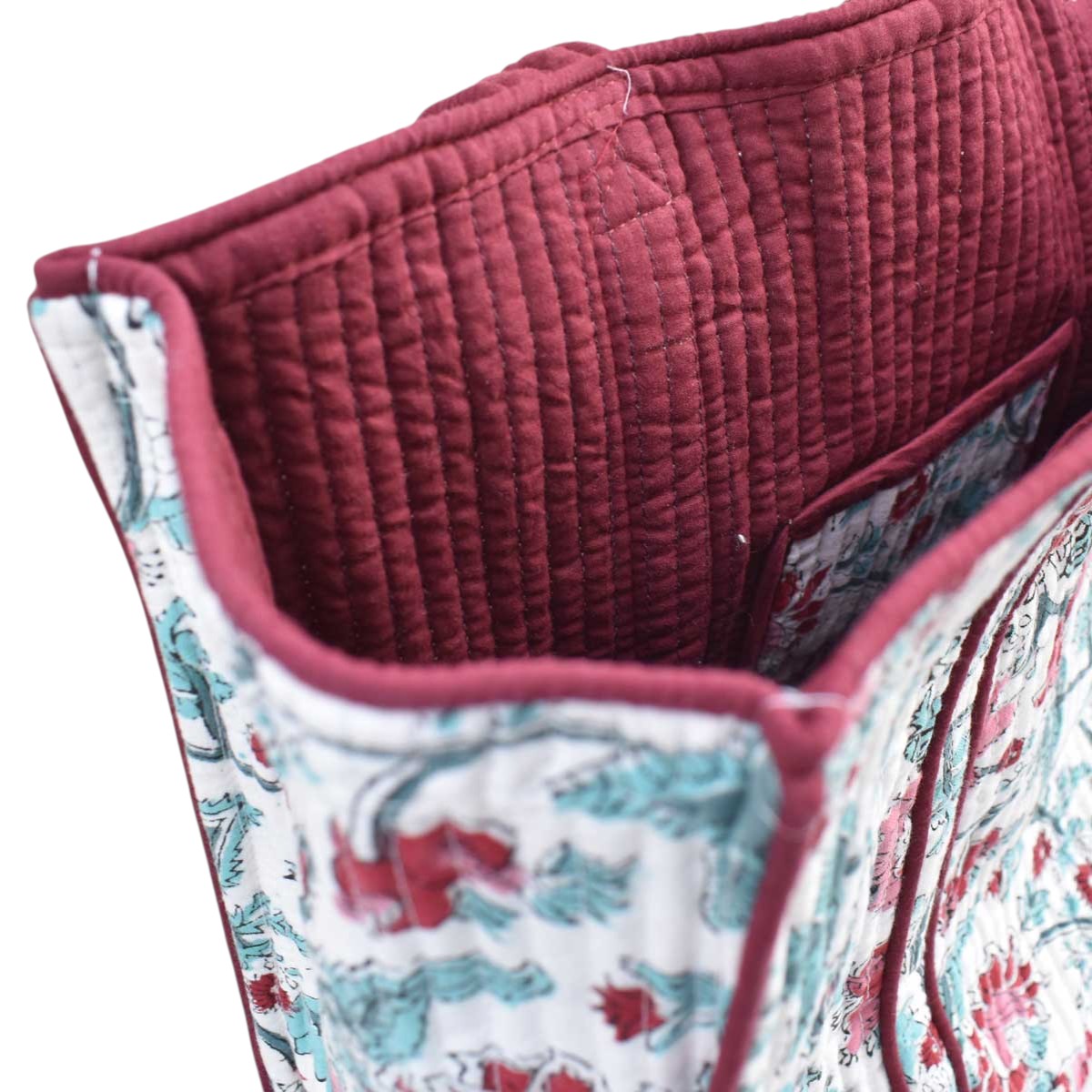 Hand Block Printed Cotton Quilted Tote Bag Phuljhari Open 200865