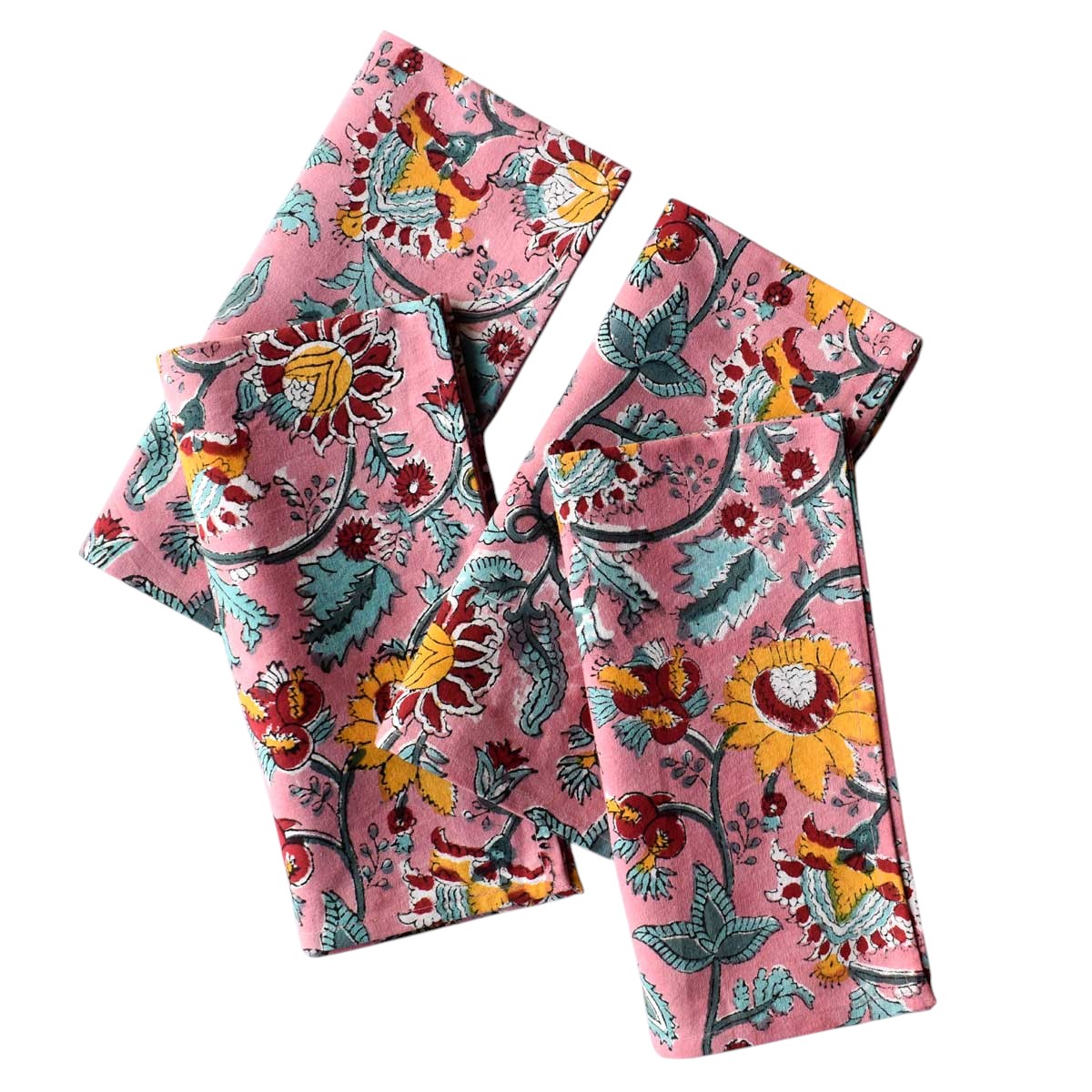 Hand Block Printed Cotton Napkin 45x45 cms Set of 4 Napkins Phuljhari Pink Gud 204756