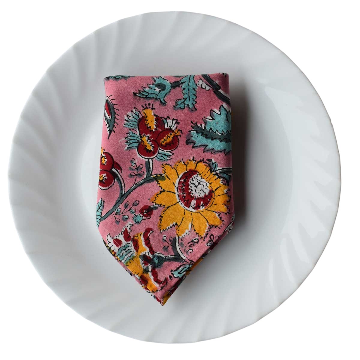 Hand Block Printed Cotton Napkin 45x45 cms Set of 4 Napkins Phuljhari Pink Gud 204756