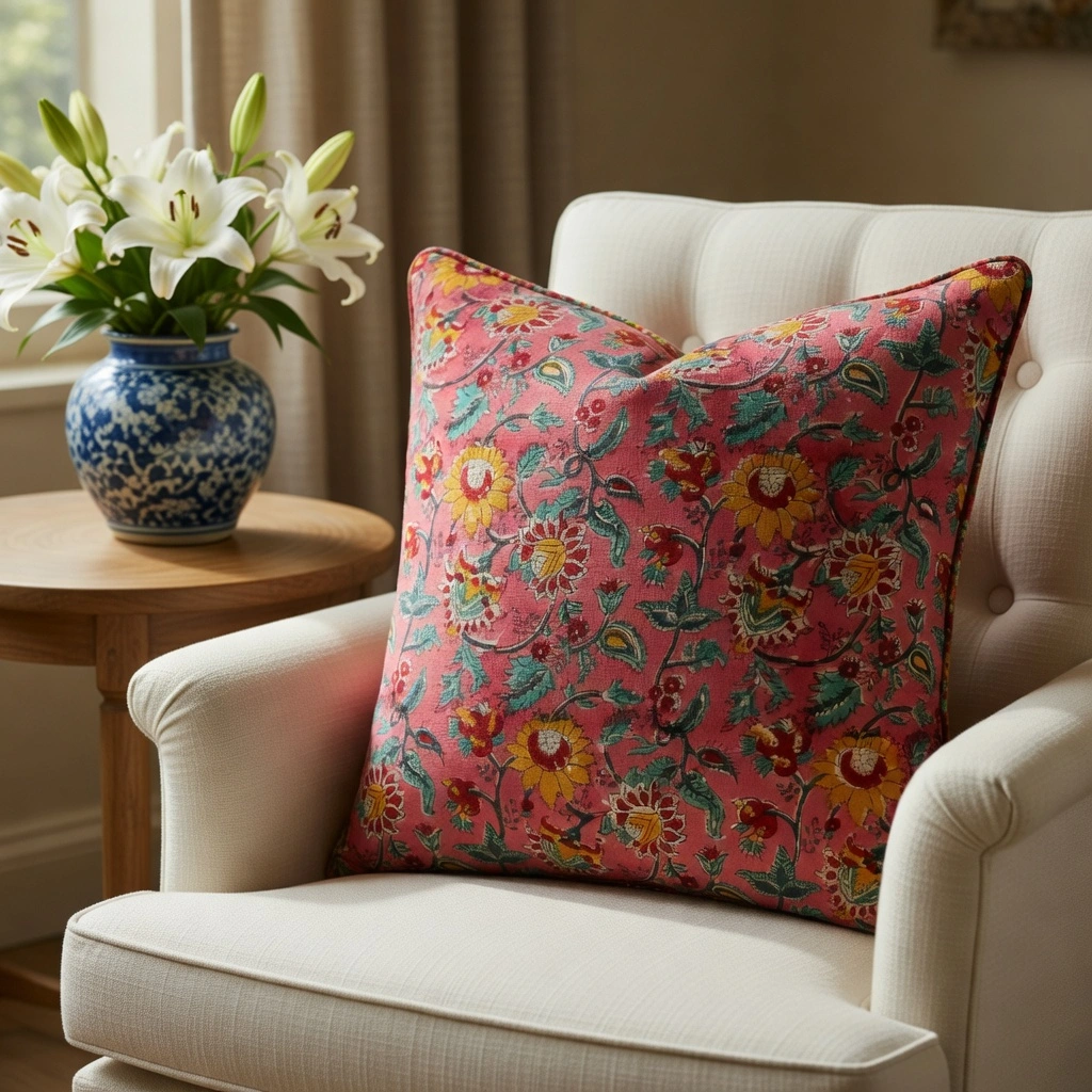 Piping Cushion Cover 50x50 cms Phuljhari Pink Gud 204756