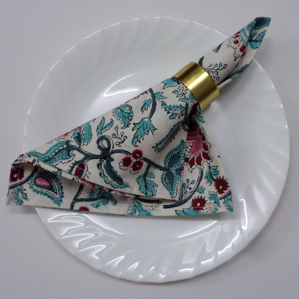 Hand Block Printed Cotton Napkin 45x45 cms Set of 4 Napkins Phuljhari Open 200865