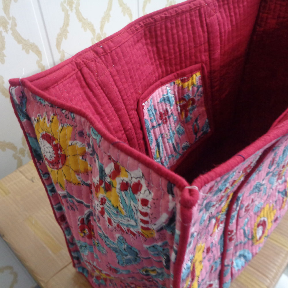 Hand Block Printed Cotton Quilted Tote Bag Phuljhari Pink 501894