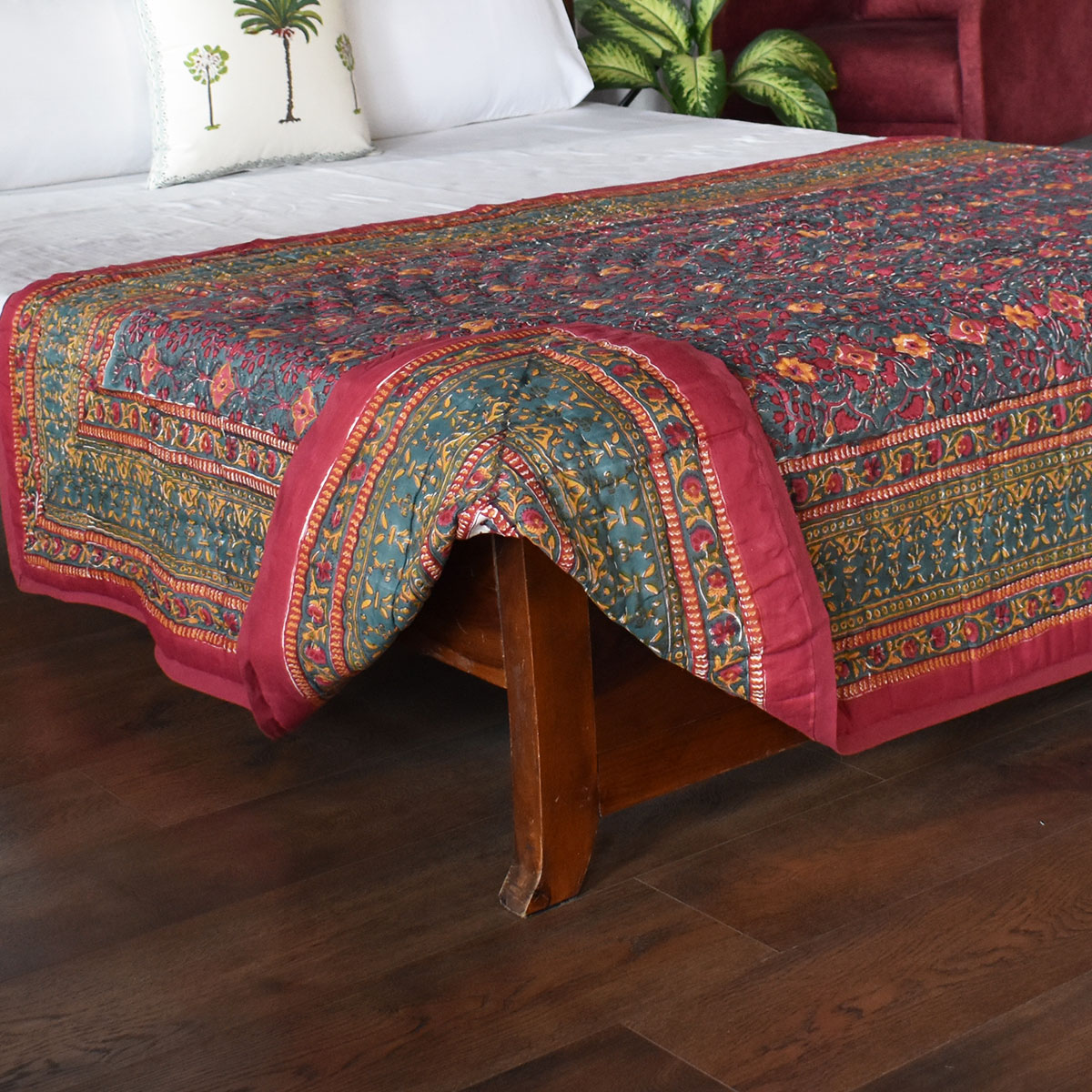Hand Block Printed Twin Size Quilt Phulwari 208573