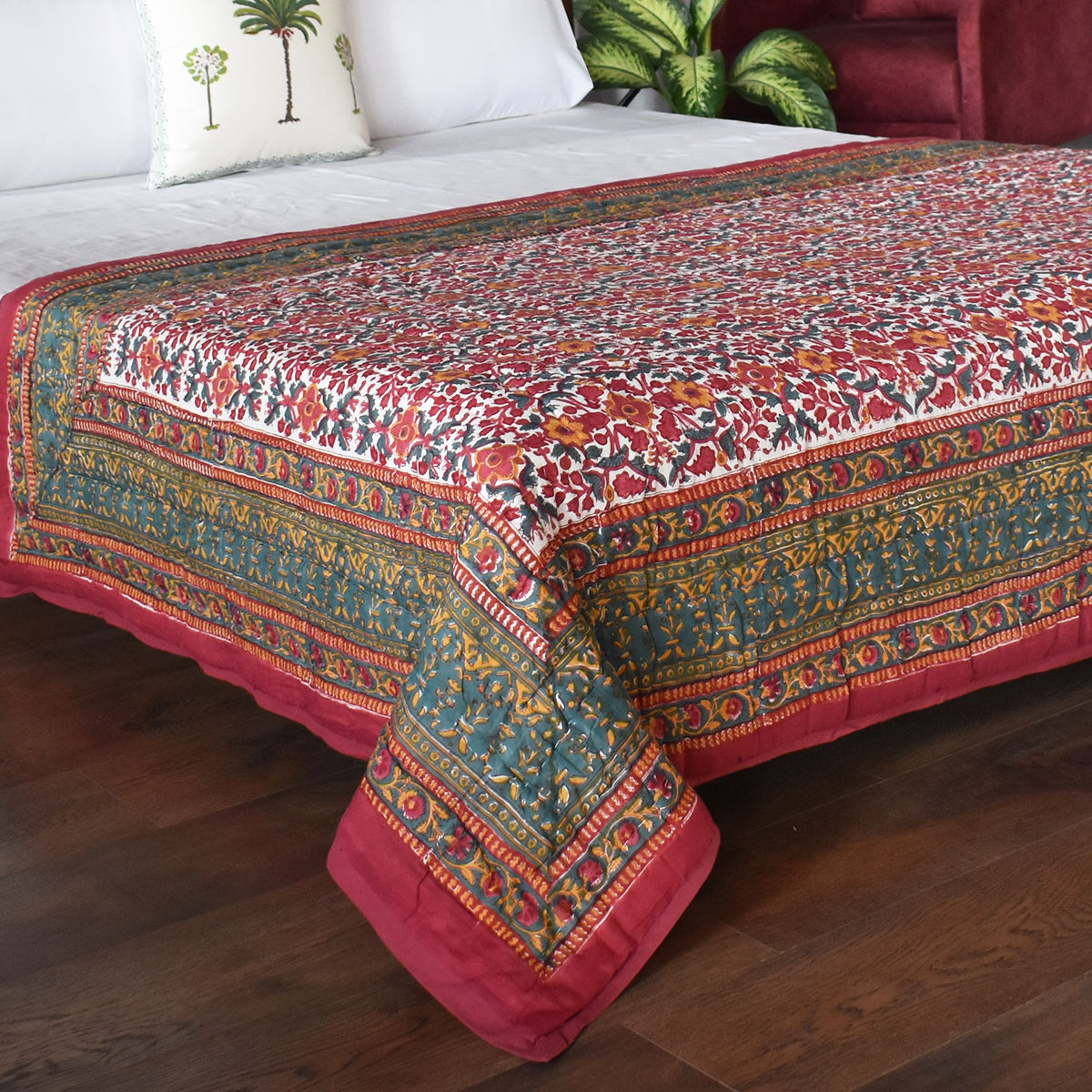 Hand Block Printed Twin Size Quilt Phulwari 208573