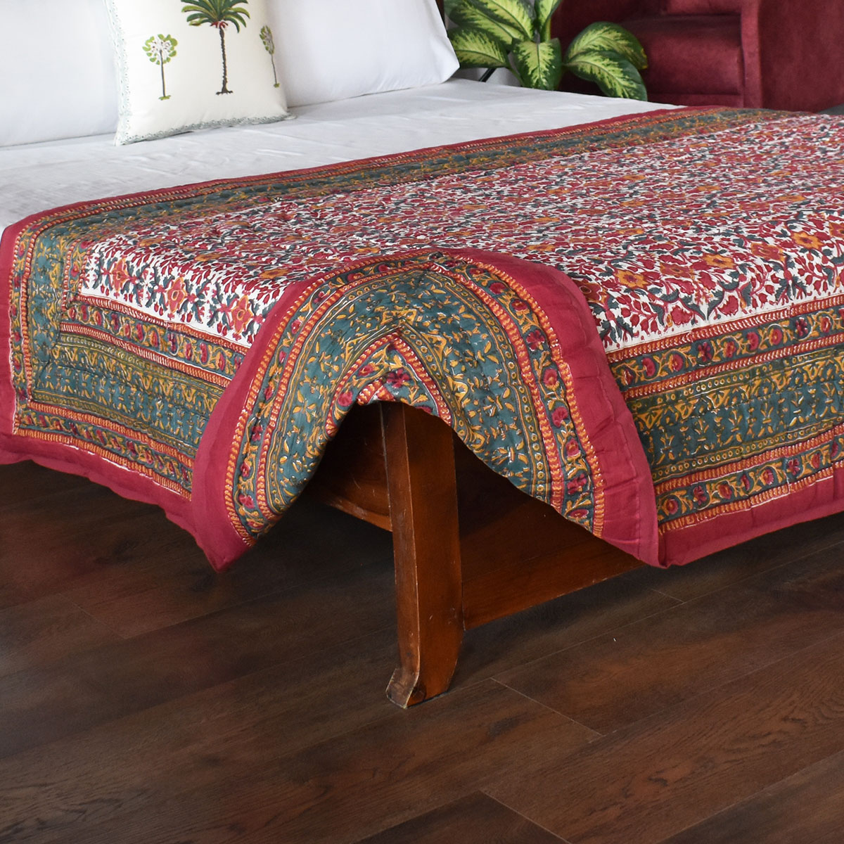 Hand Block Printed Twin Size Quilt Phulwari 208573