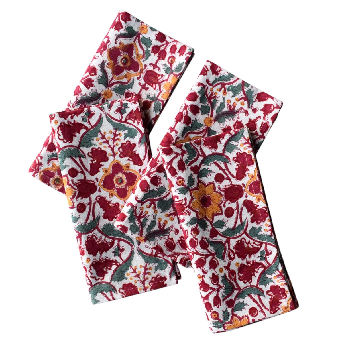 Hand Block Printed Cotton Napkin 45x45 cms Set of 4 Napkins Phulwari Open 601042