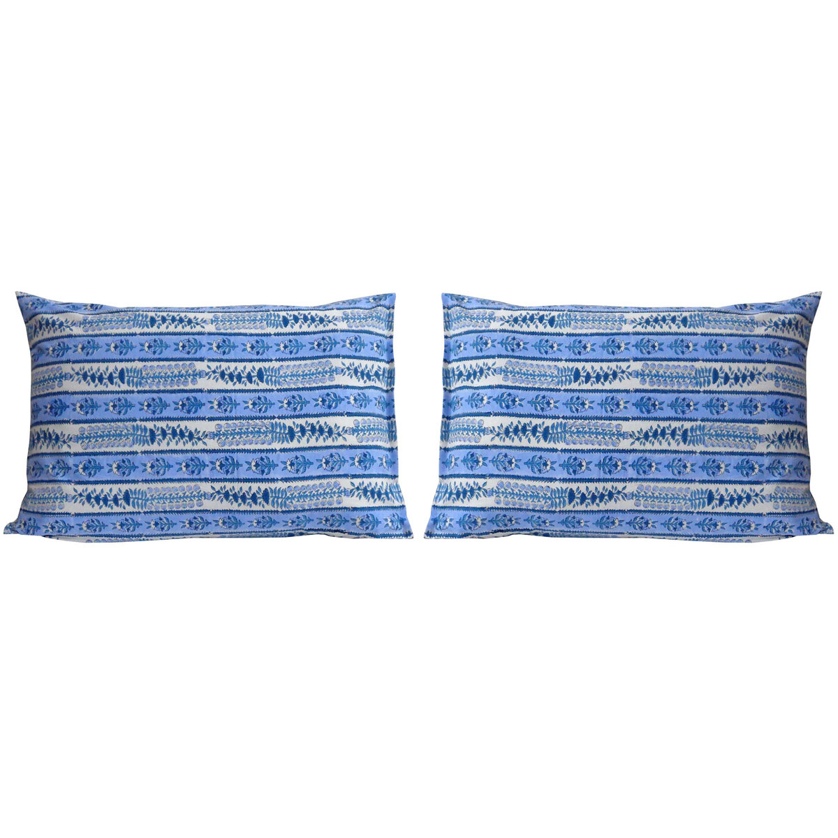 Hand Block Printed Cotton Pillows Cover 50x70 cm Set of 2 Trellis Blue Booti 104113