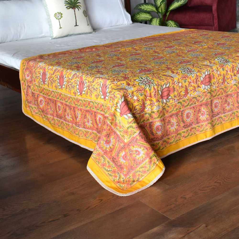 Image of Hand Block Printed Cotton Twin Size Dohar | Pila Lotus 205636