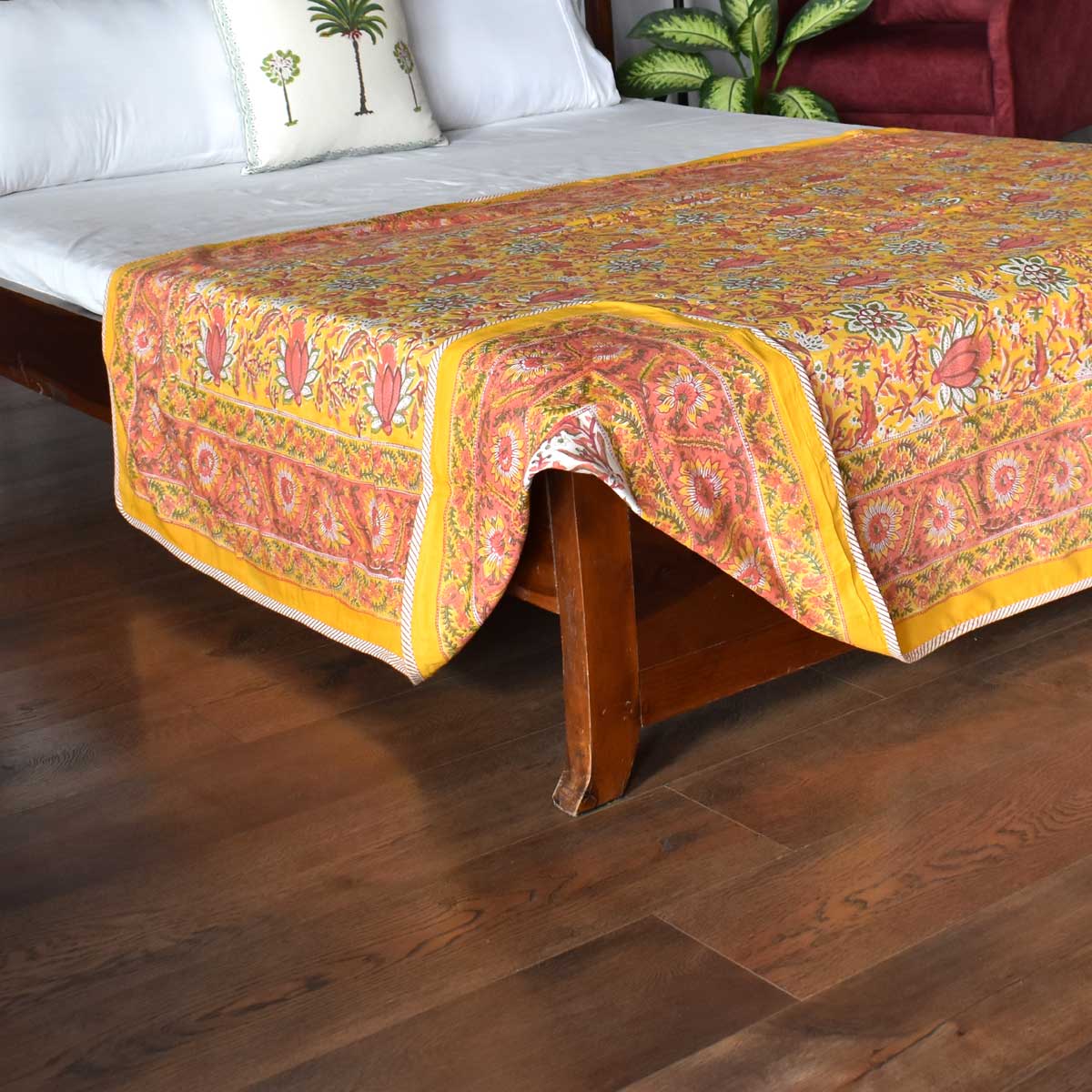 Hand Block Printed Cotton Twin Size Dohar Pila Lotus 205636