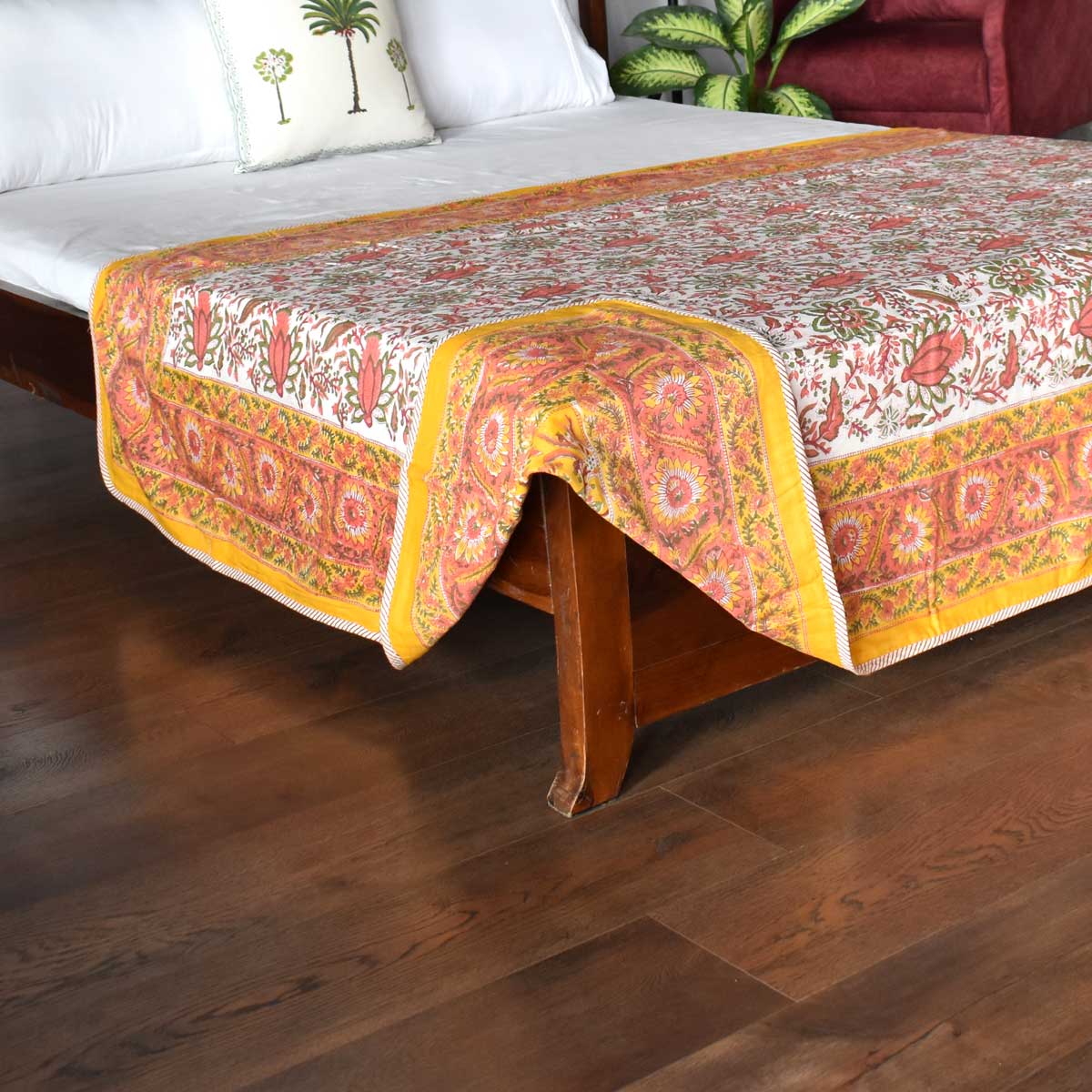 Hand Block Printed Cotton Twin Size Dohar Pila Lotus 205636