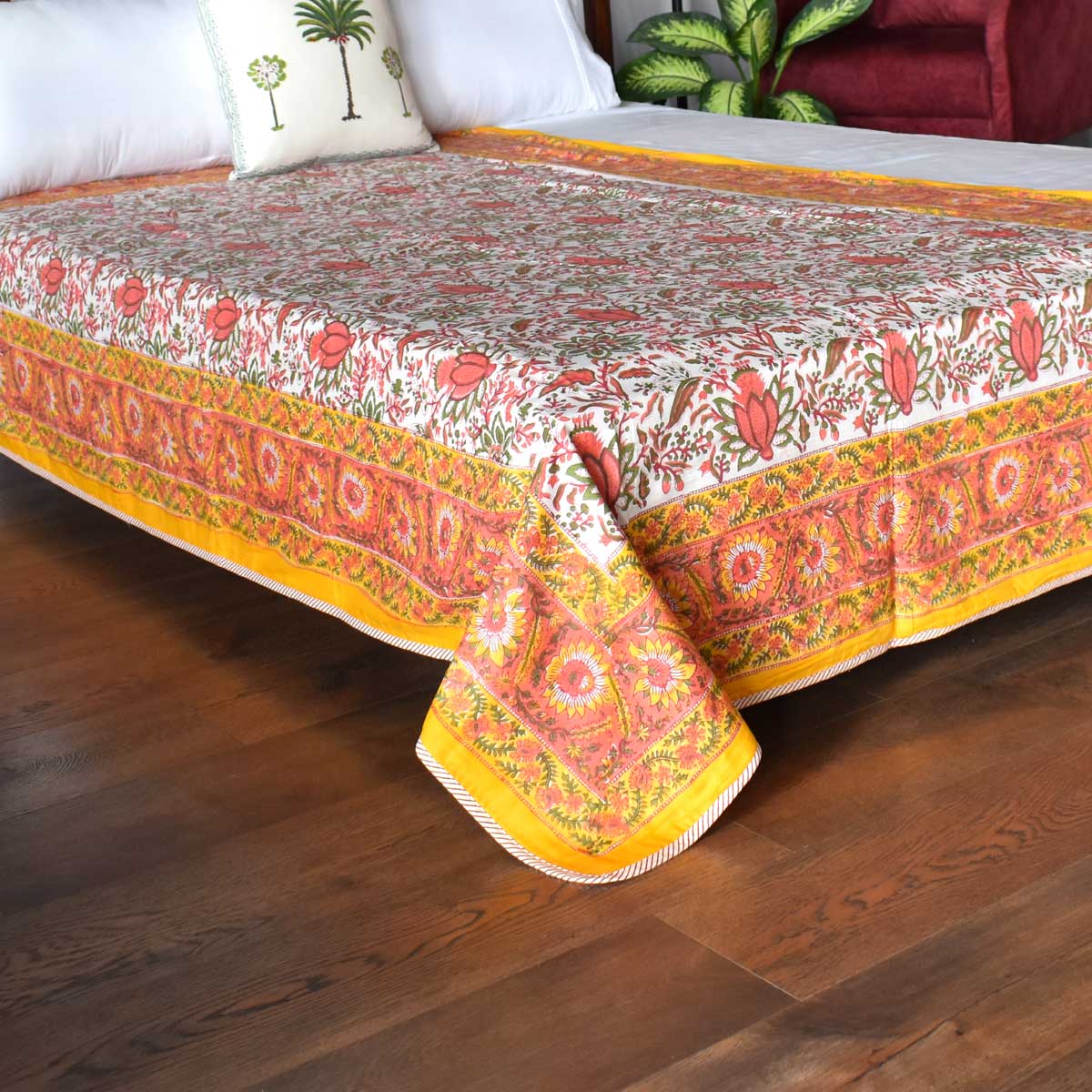Hand Block Printed Cotton Twin Size Dohar Pila Lotus 205636