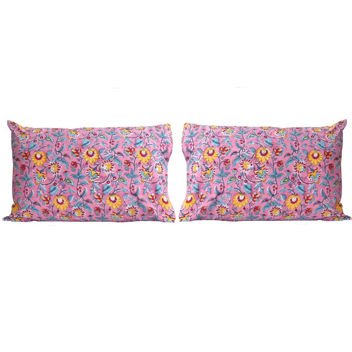 Hand Block Printed Cotton Pillows Cover 50x70 cm Set of 2 Phuljhari Pink Gud 204756