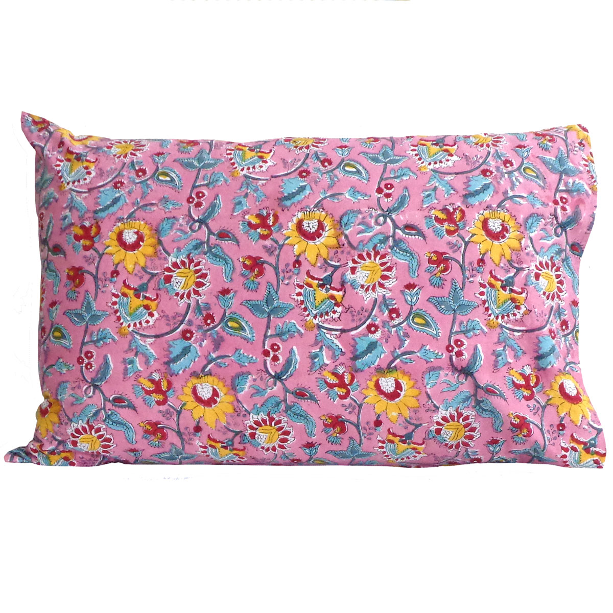 Hand Block Printed Cotton Pillows Cover 50x70 cm Set of 2 Phuljhari Pink Gud 204756