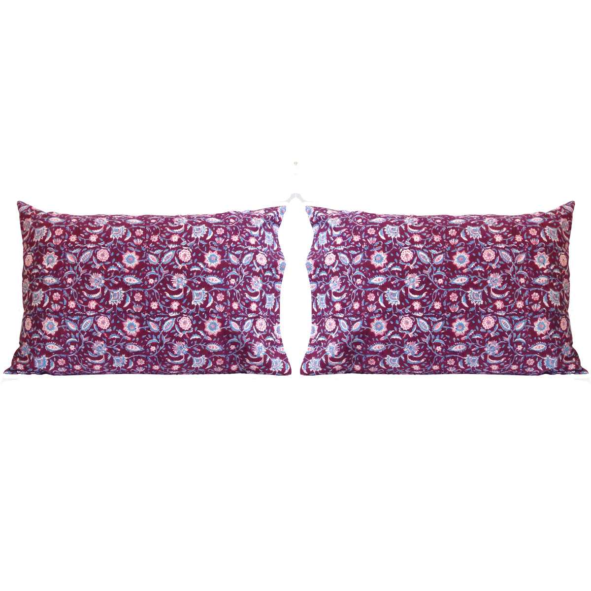 Hand Block Printed Cotton Pillows Cover 50x70 cm Set of 2 Rukmani Maroon Gud 620607