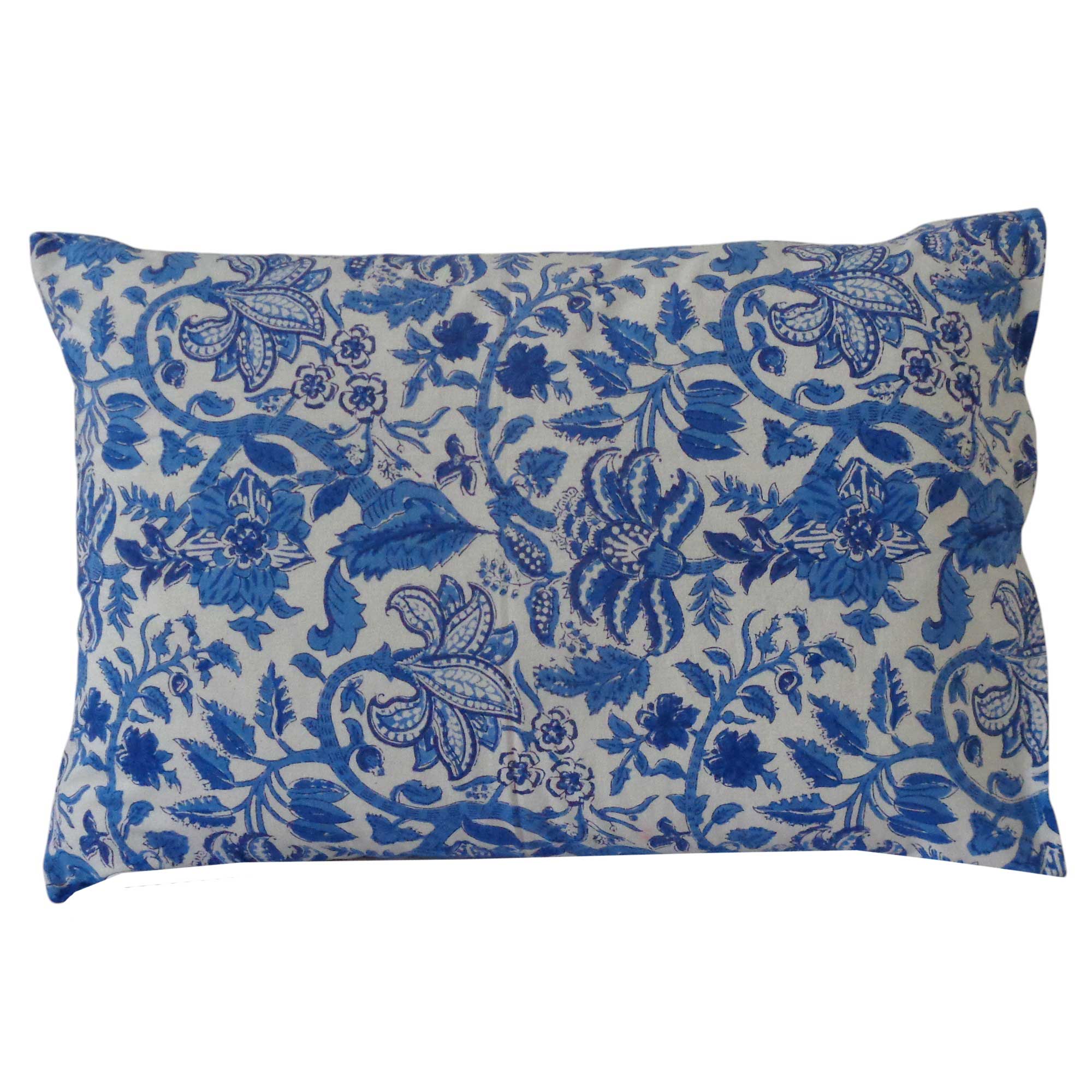 Hand Block Printed Cotton Pillows Cover 50x70 cm Set of 2 Anarkali Blue Open 106795