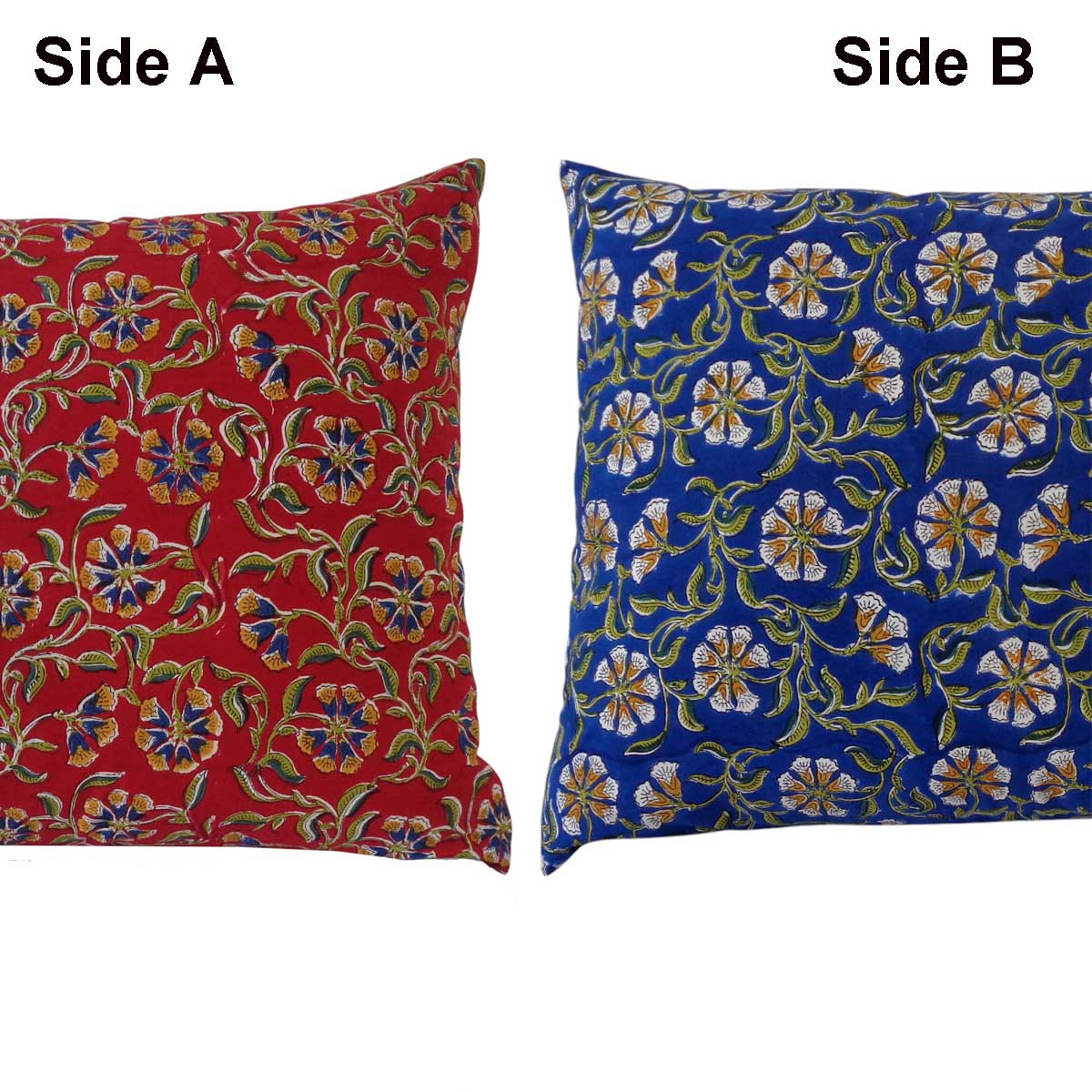 Hand Block Printed Cotton Pillows Cover 50x70 cm Set of 2  Chakri Red Blue Gud 101749