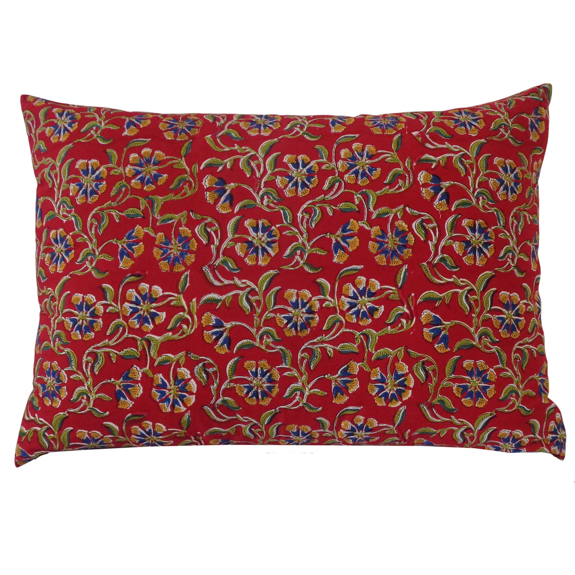 Hand Block Printed Cotton Pillows Cover 50x70 cm Set of 2 Chakri Red Blue Gud 101749