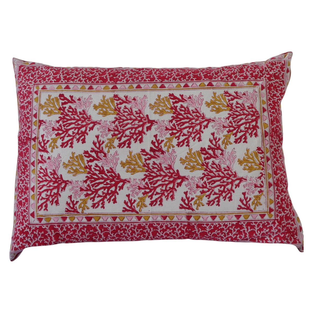 Hand Block Printed Cotton Pillows Cover 50x70 cm Set of 2 Coral Multi Red 701927