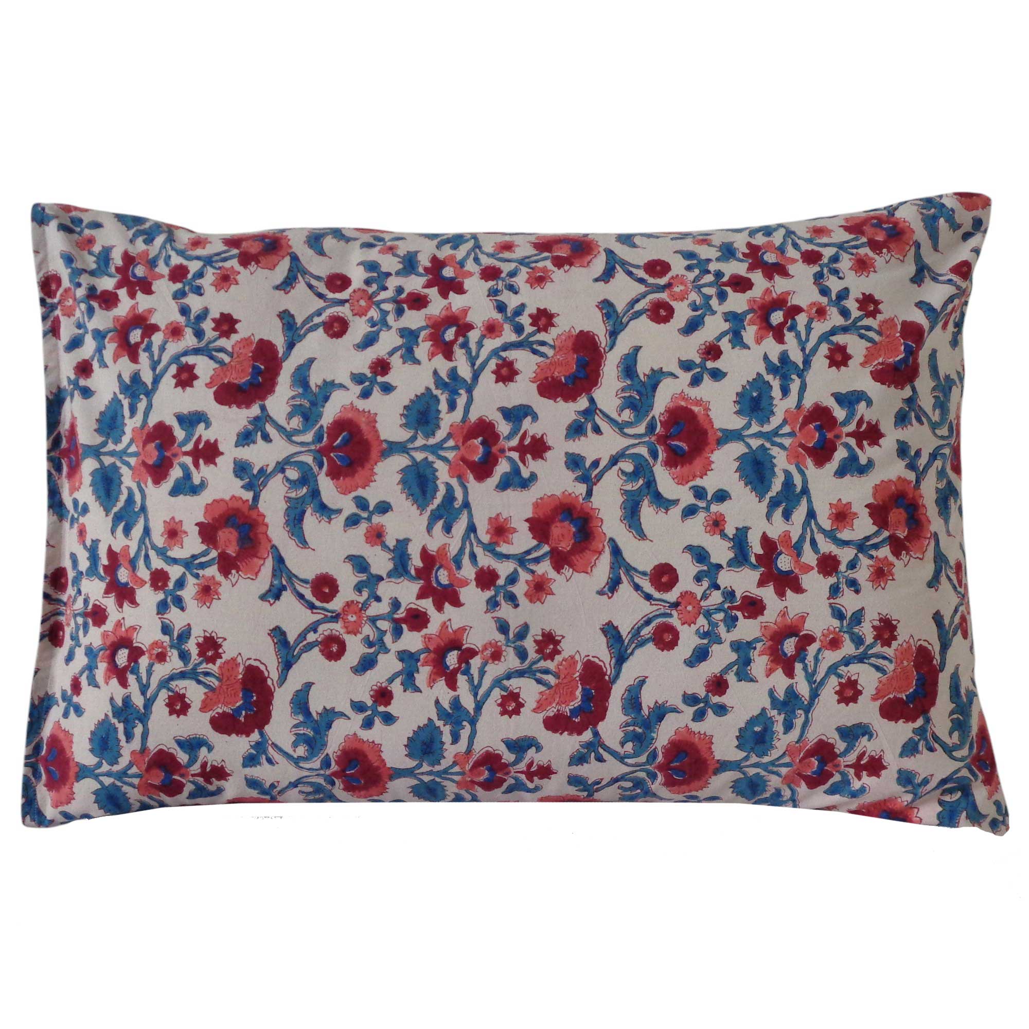 Hand Block Printed Cotton Pillows Cover 50x70 cm Set of 2 Rukhsana Maroon Open 103616
