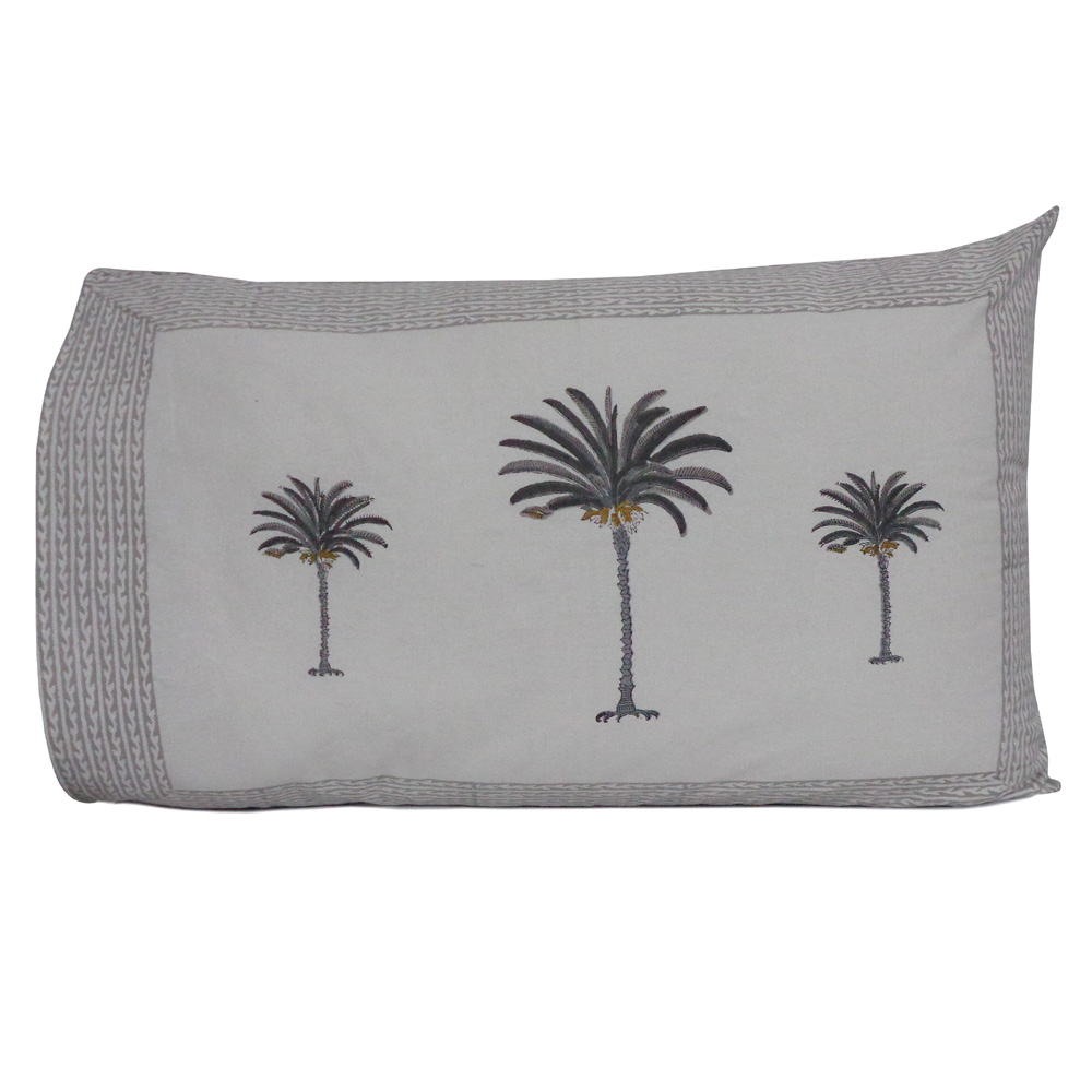 Hand Block Printed Cotton Pillows Cover 50x70 cm Set of 2 Palm Tree Grey 104908
