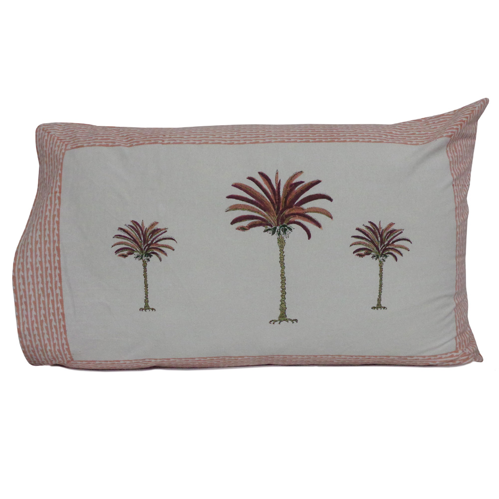 Hand Block Printed Cotton Pillows Cover 50x70 cm Set of 2 Palm Tree Pink 200318
