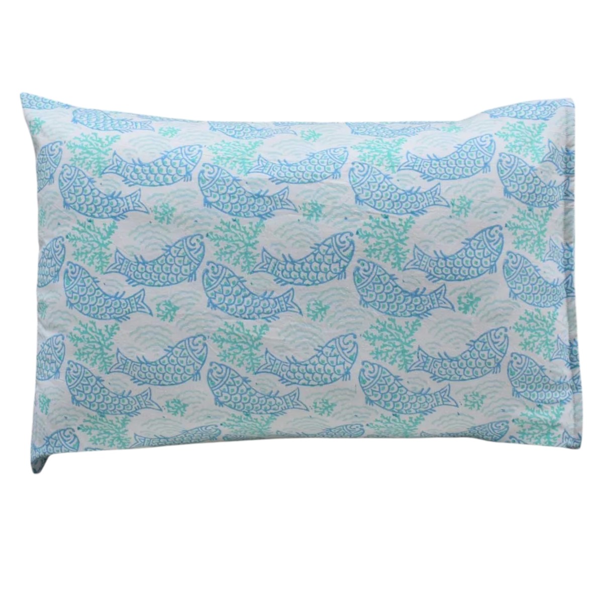 Hand Block Printed Cotton Pillows Cover 50x70 cm Set of 2 African Fish Blue Mist 260713