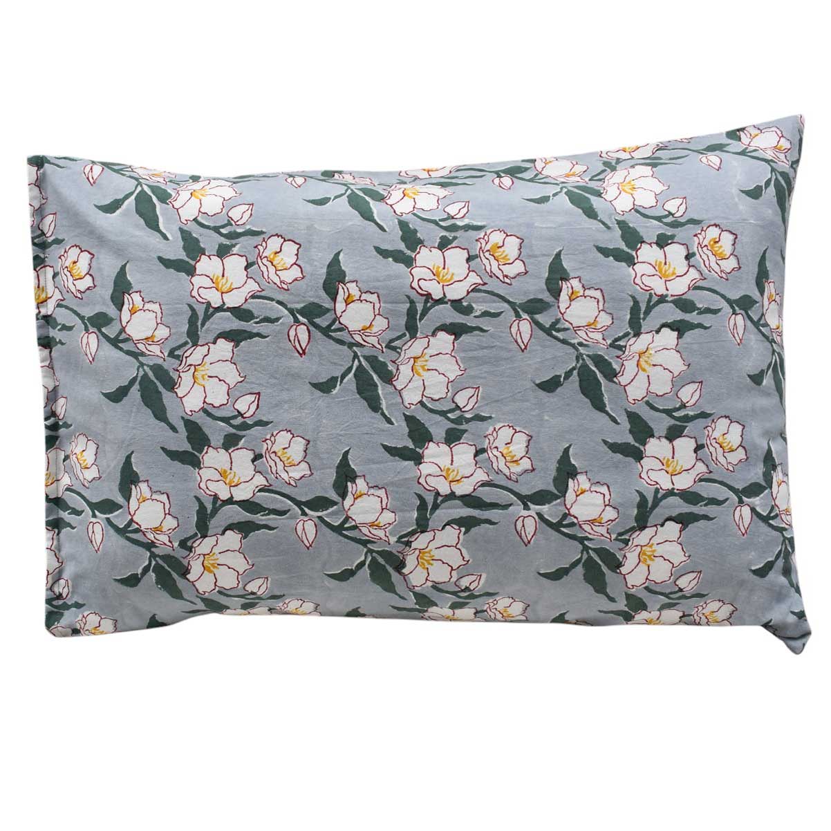 Hand Block Printed Cotton Pillows Cover 50x70 cm Set of 2  Camellia Snow Dusk 260419