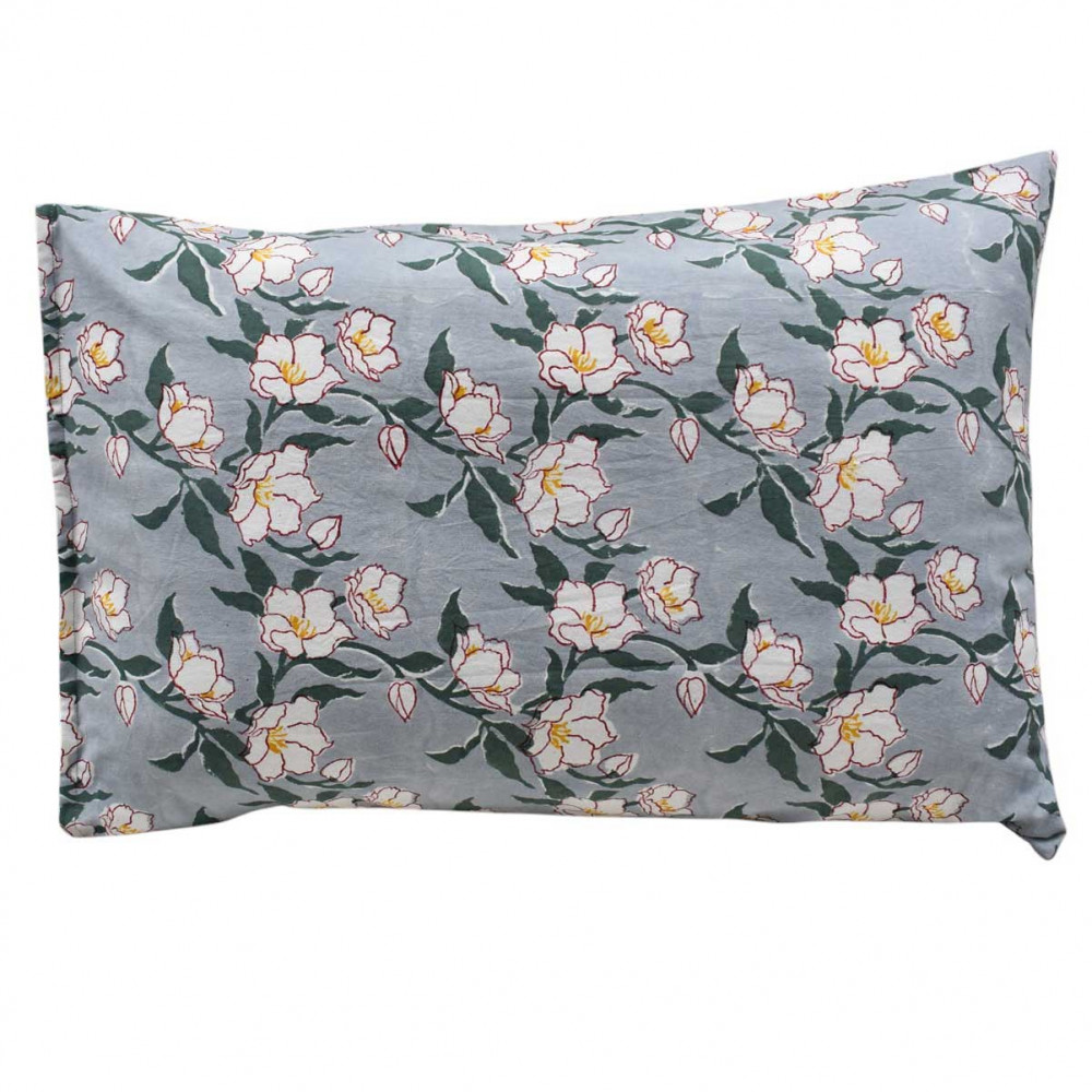 Image of Hand Block Printed Cotton Pillows Cover 50x70 cm (Set of 2) | Camellia Snow Dusk 260419