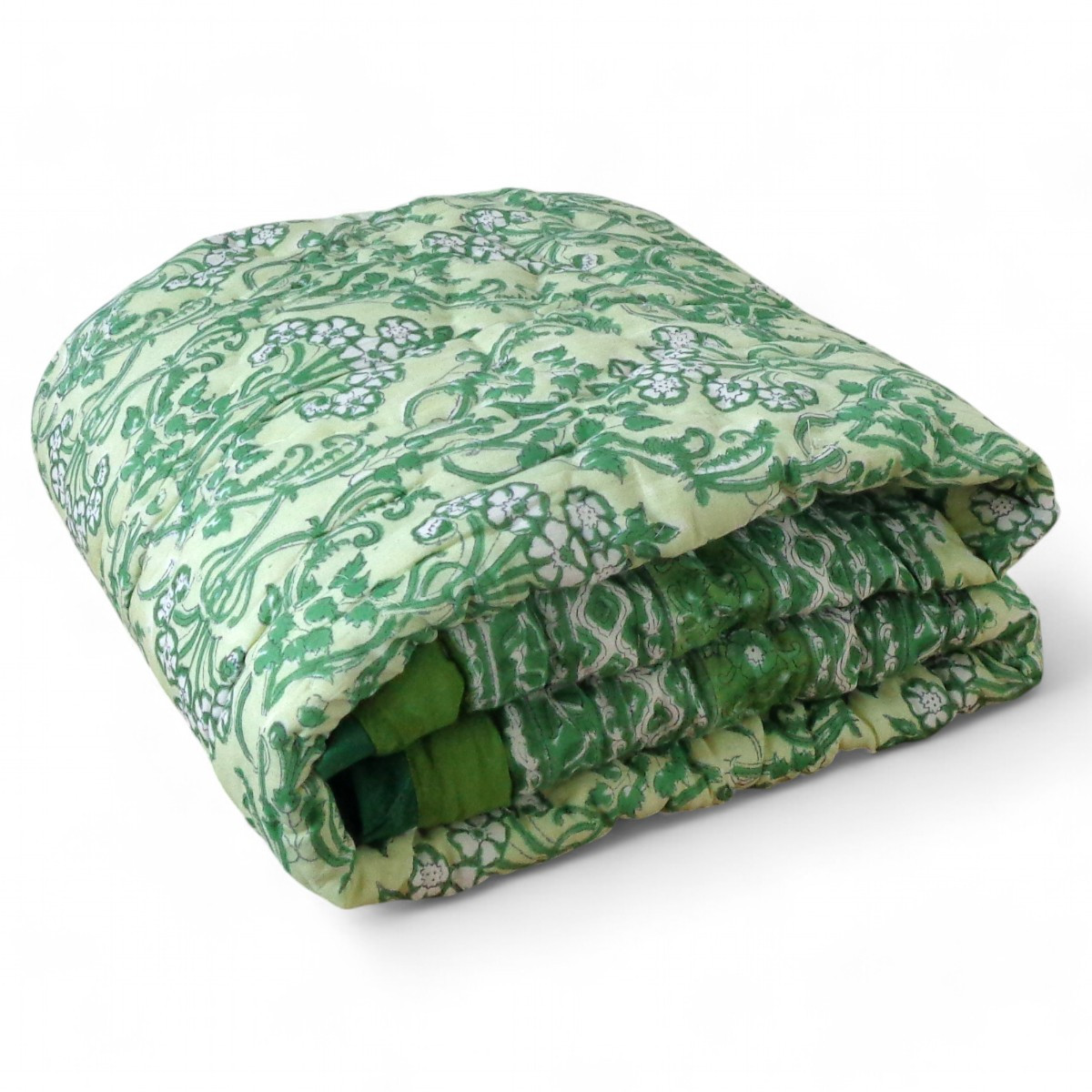 Hand Block Printed Baby Quilt Jaipur Razai Raat Ki Rani Green 207006