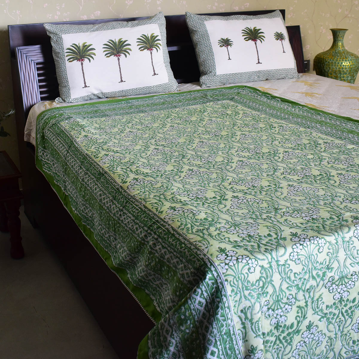 Hand Block Printed Cotton Twin Size Dohar  Raat Ki Rani Green 207006