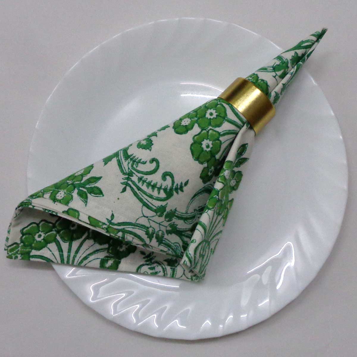 Hand Block Printed Cotton Napkin 45x45 cms Set of 4 Napkins Raat Ki Rani Green 207006