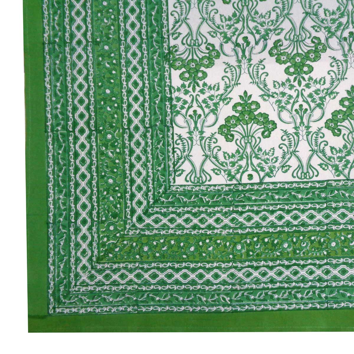 Square Tablecloth in Cotton Hand Block Printed Cotton Tablecloth 150x150 cms Raat Ki Rani Green 207006