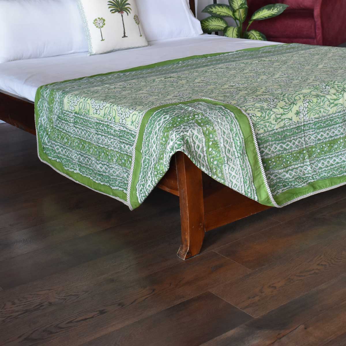 Hand Block Printed Cotton Twin Size Dohar Raat Ki Rani Green 207006