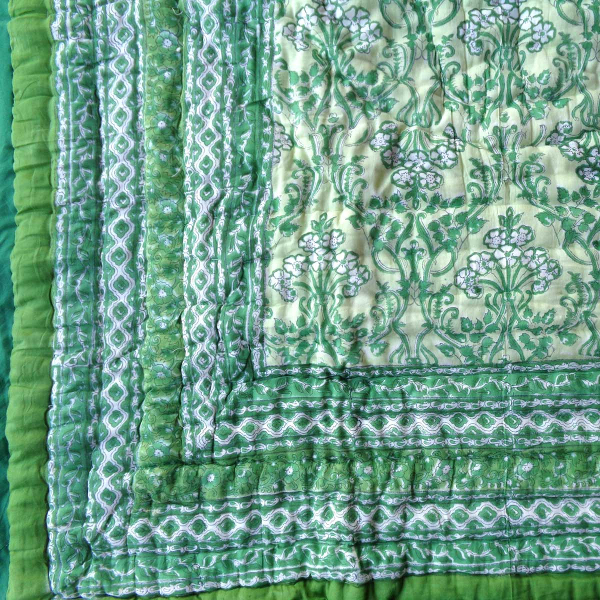 Hand Block Printed Baby Quilt Jaipur Razai Raat Ki Rani Green 207006