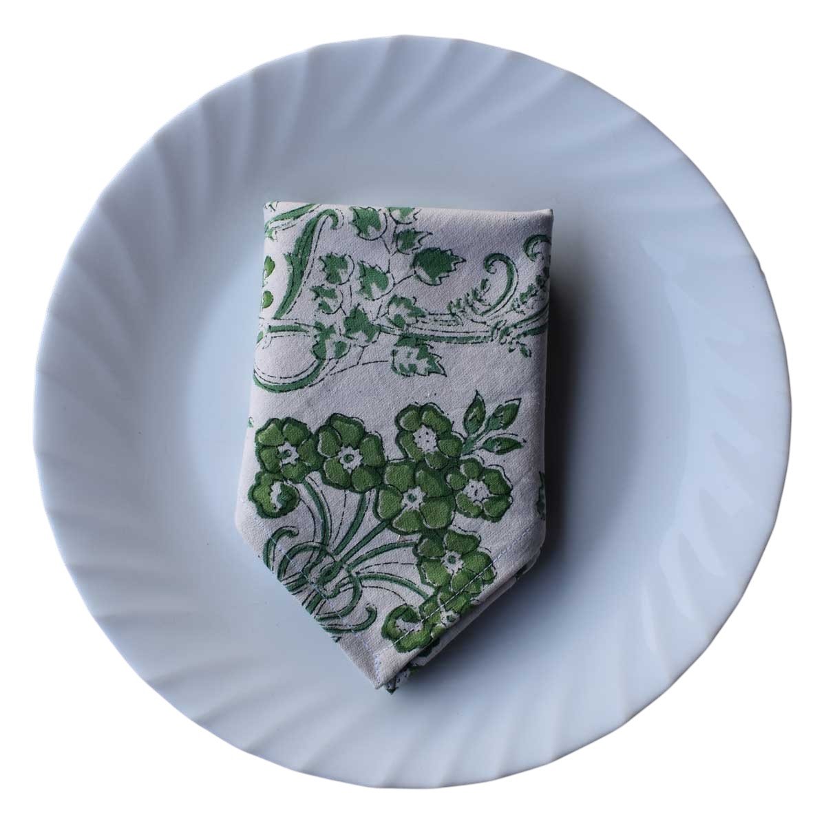 Hand Block Printed Cotton Napkin 45x45 cms Set of 4 Napkins Raat Ki Rani Green 207006