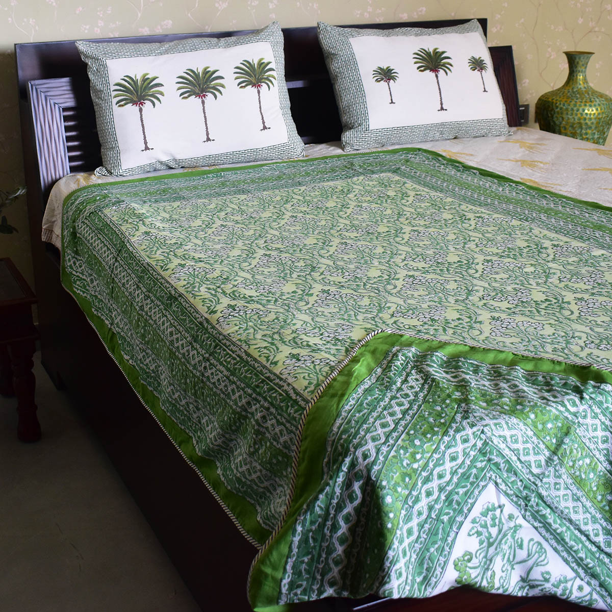 Hand Block Printed Cotton Twin Size Dohar  Raat Ki Rani Green 207006