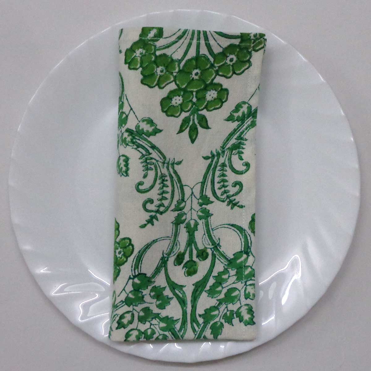 Hand Block Printed Cotton Napkin 45x45 cms Set of 4 Napkins Raat Ki Rani Green 207006