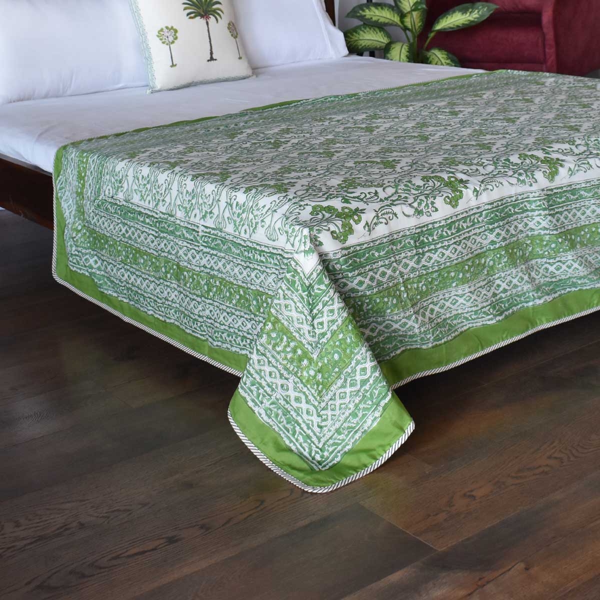 Hand Block Printed Cotton Twin Size Dohar Raat Ki Rani Green 207006