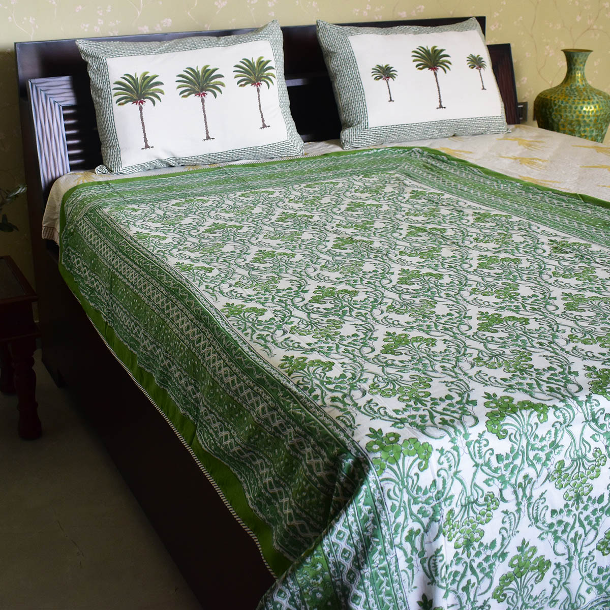 Hand Block Printed Cotton Twin Size Dohar  Raat Ki Rani Green 207006