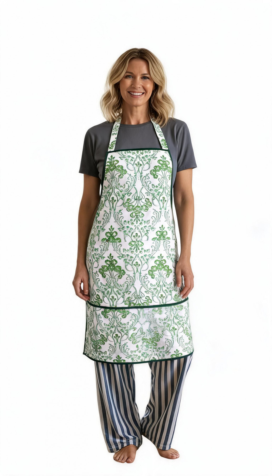 Indian Block-Printed 100 Cotton Apron Raat Ki Rani Green 207006