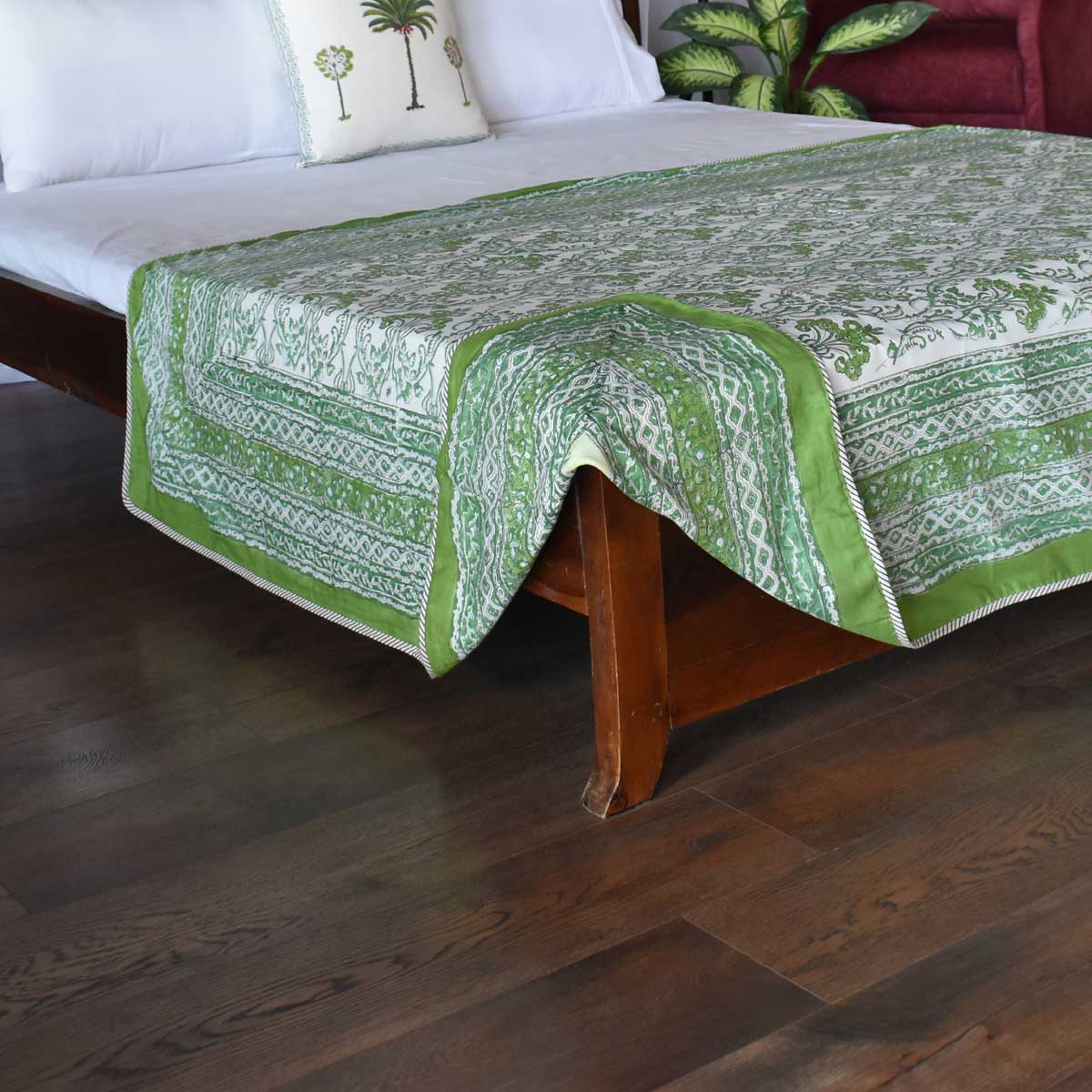 Hand Block Printed Cotton Twin Size Dohar Raat Ki Rani Green 207006
