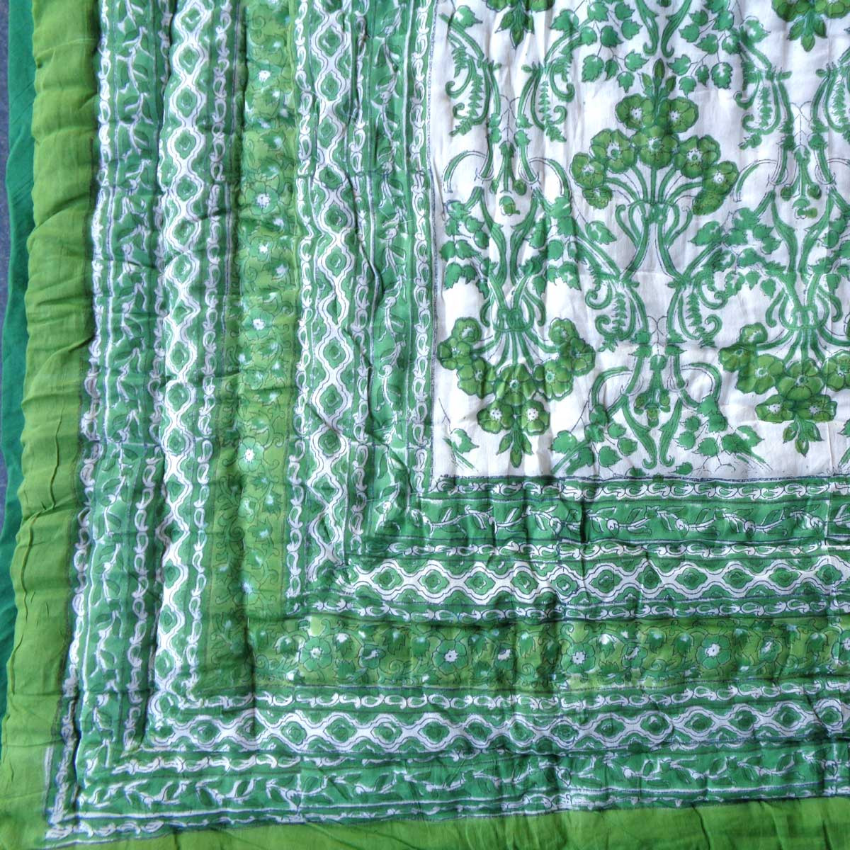 Hand Block Printed Baby Quilt Jaipur Razai Raat Ki Rani Green 207006