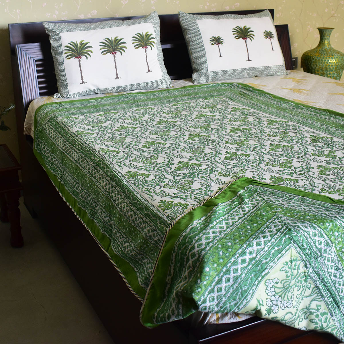 Hand Block Printed Cotton Twin Size Dohar  Raat Ki Rani Green 207006