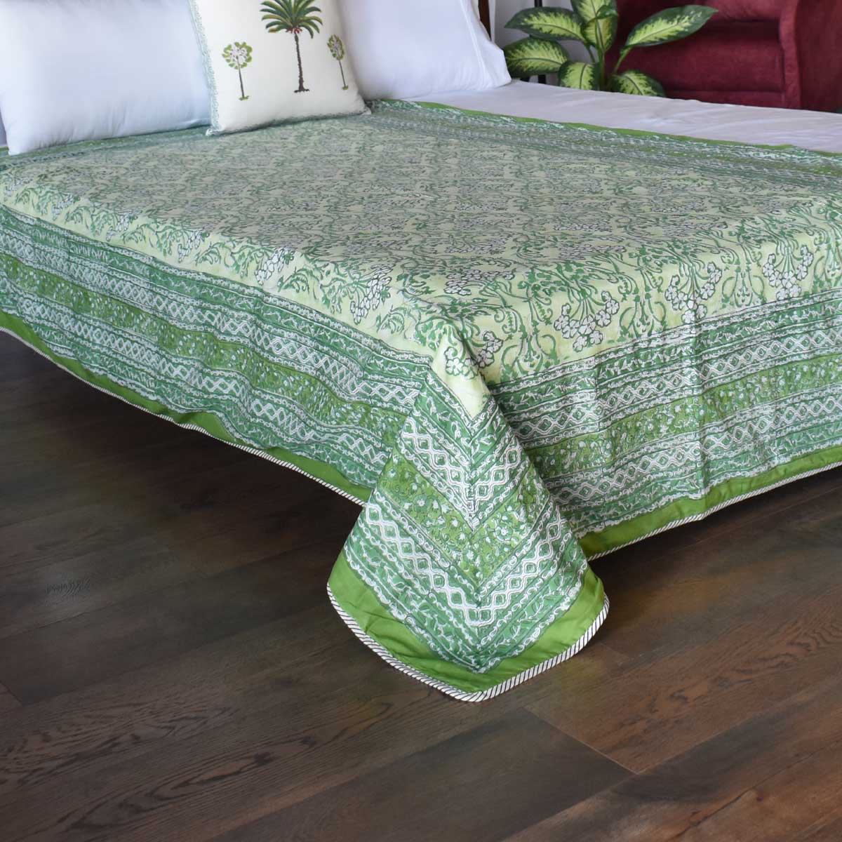 Hand Block Printed Cotton Twin Size Dohar Raat Ki Rani Green 207006