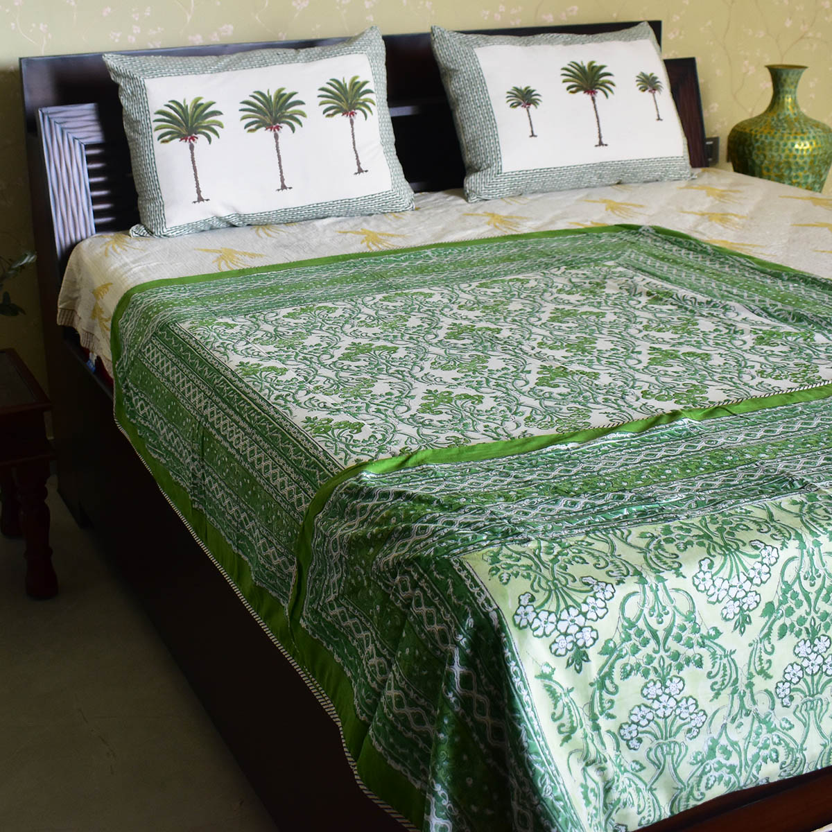 Hand Block Printed Cotton Twin Size Dohar  Raat Ki Rani Green 207006