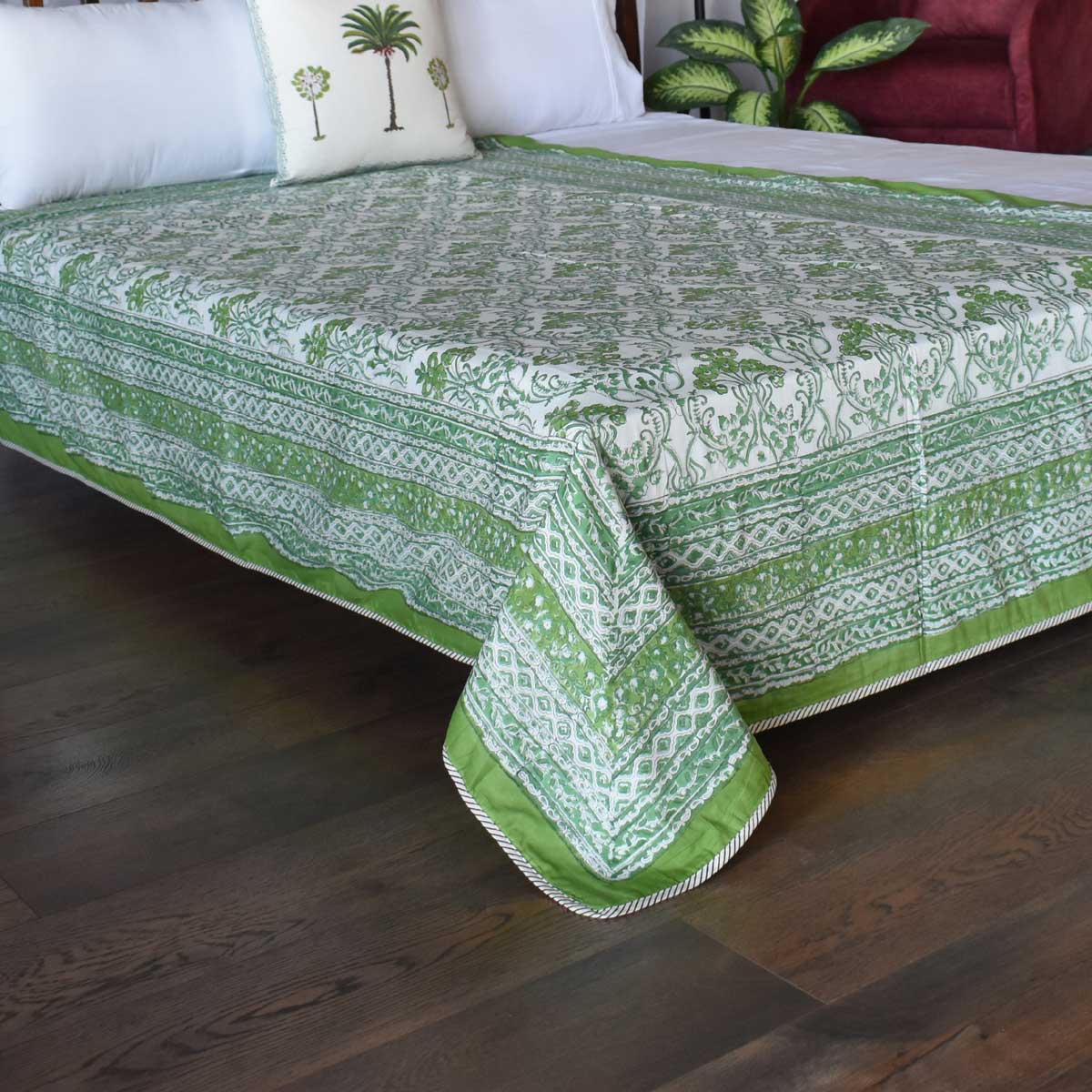 Hand Block Printed Cotton Twin Size Dohar Raat Ki Rani Green 207006